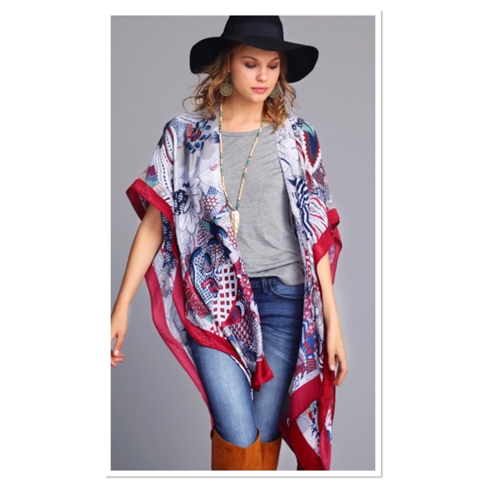 Burgundy Print Kimono